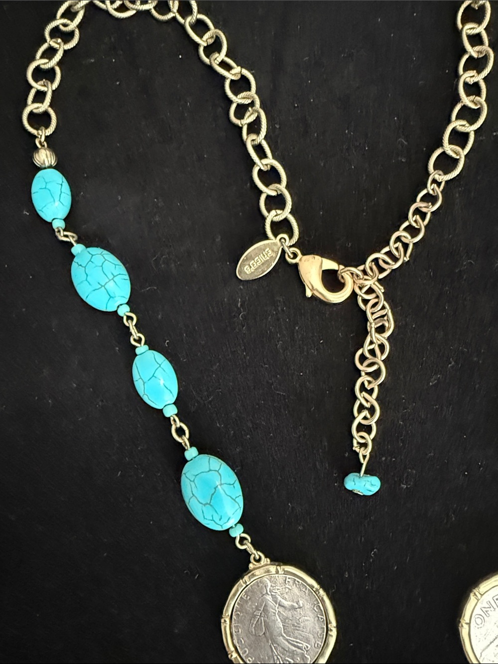 Chico's Isabella Turquoise Howlite and Roman Coin Y-Drop Necklace - Picture 5 of 10